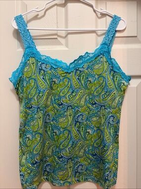 Blue & Green Paisley Lace-Trim Cami Liz Claiborne